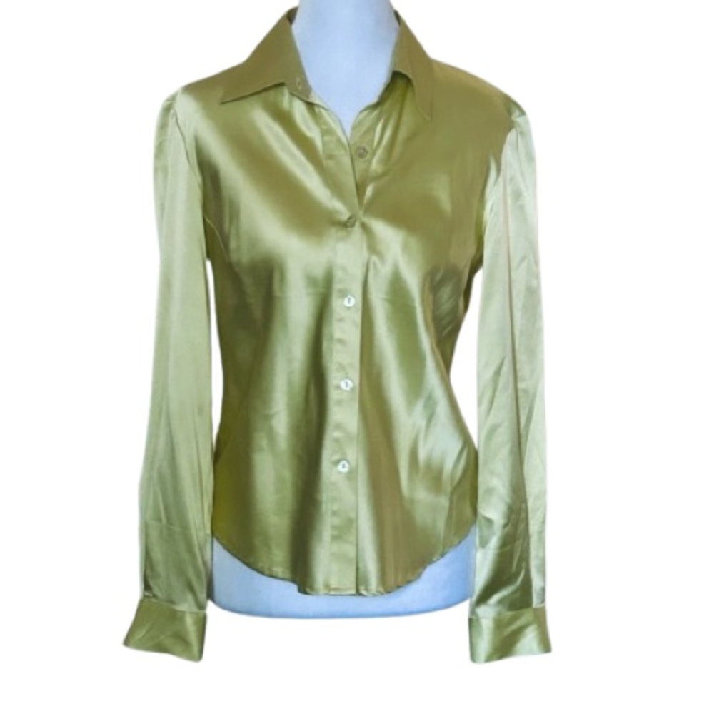 Silk Tori Richard Vintage Green Yellow Sleeve Button XS Small Shirt Designer